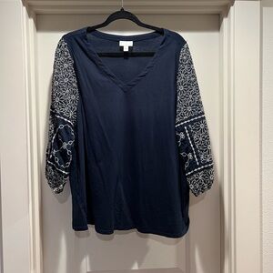 J. Jill Midnight Blue Top with White Embroidery